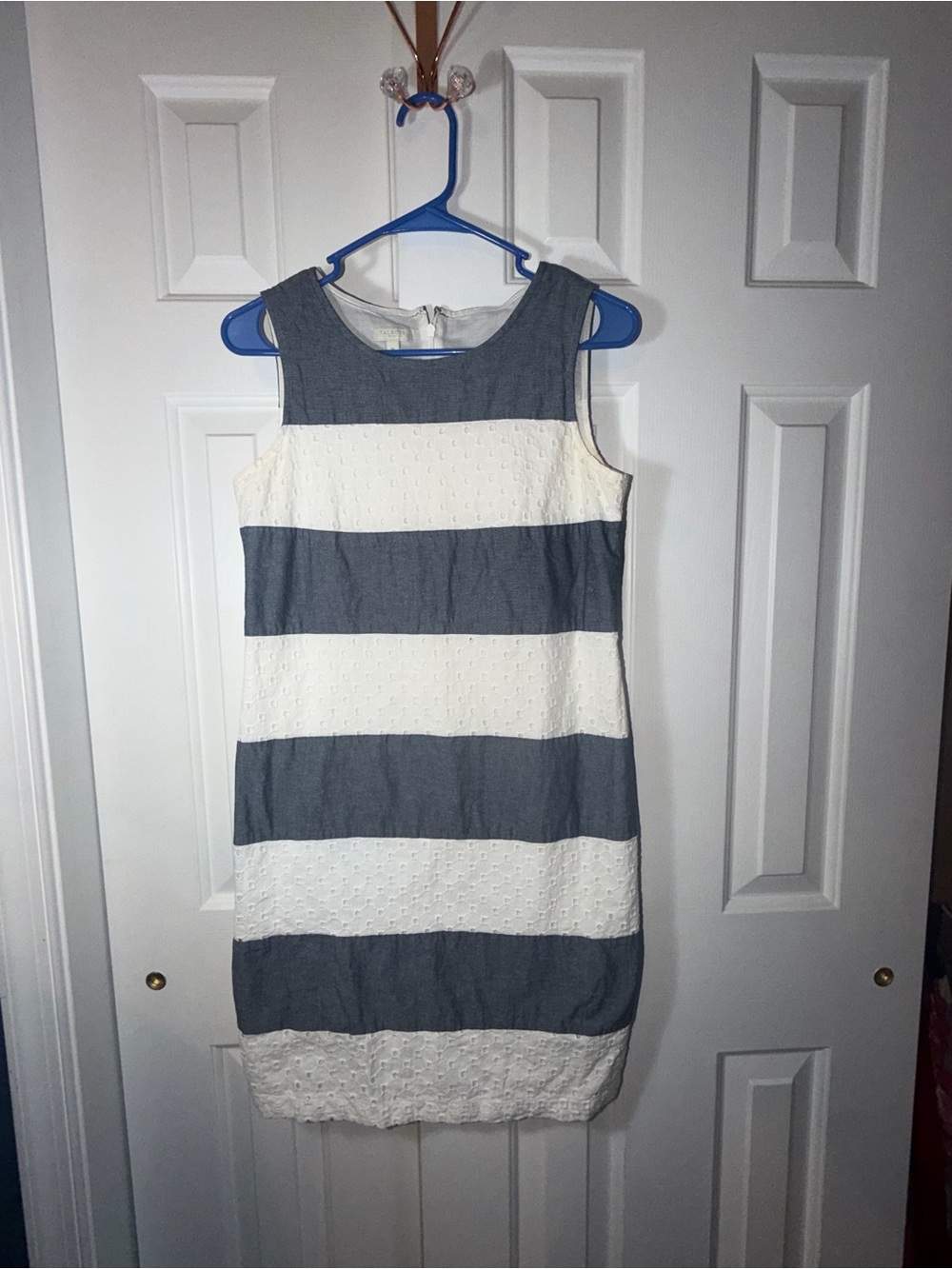 Talbots Sleeveless Wide-Stripe Sheath Dress in Gray and White